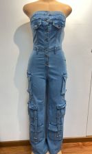 SC Fashion Denim Wrap Chest Slim Jumpsuit GMYU-9825