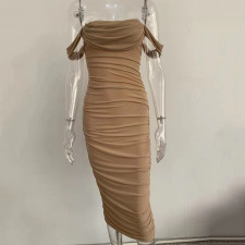 SC Mesh Pleated One Shoulder Midi Dress JHYB-9034