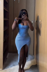 SC Sexy Backless Irregular Denim Midi Dress GMYU-6596