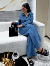 SC Fashion Denim Long Sleeve Tie Up Pants Suit GMYU-6561