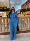 SC Fashion Denim Long Sleeve Tie Up Pants Suit GMYU-6561