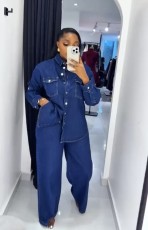 SC Long Sleeve Lapel Denim Two Piece Pants Set GMYU-6570