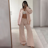 SC Long Sleeve Solid Color Loose Pants Suit SSNF-211483