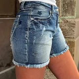 SC Denim Embroidered Holes Short XCFF-2502