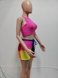 SC Sweater Halterneck Tops Color Block Short Suit QXTF-9181