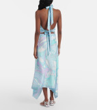 SC Print Sleeveless Satin Irregular Maxi Dress SHD-9529
