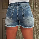 SC Denim Embroidered Holes Short XCFF-2502