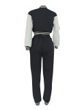 SC Contrast Color Zipper Coat Two Piece Pants Set FENF-6024