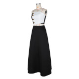 SC Color Block Wrap Chest Tops Two Piece Skirt Set ZSD-0755