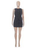 SC Stripe Sleeveless Vest Tie Two Piece Skirts Set SHD-9710