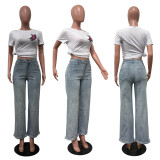 SC Plus Size Rhinestone Washed Straight Jeans OD-8751