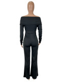 SC Off Shoulder V Neck Split Jumpsuit SHD-9731