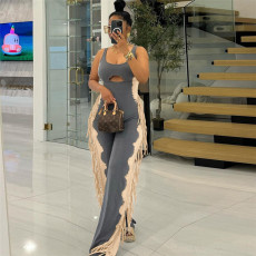 SC Contrast Color Tassel Sleeveless Jumpsuit SHD-9769