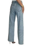 SC Plus Size Rhinestone Washed Straight Jeans OD-8751