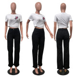 SC Plus Size Rhinestone Washed Straight Jeans OD-8751