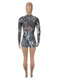 SC Long Sleeve Mesh Print Two Piece Shorts Set SHD-9764