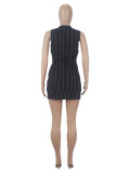 SC Stripe Sleeveless Vest Tie Two Piece Skirts Set SHD-9710