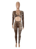 SC Leopard Print Long Sleeve Jumpsuit SHD-9744