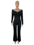 SC Off Shoulder V Neck Split Jumpsuit SHD-9731