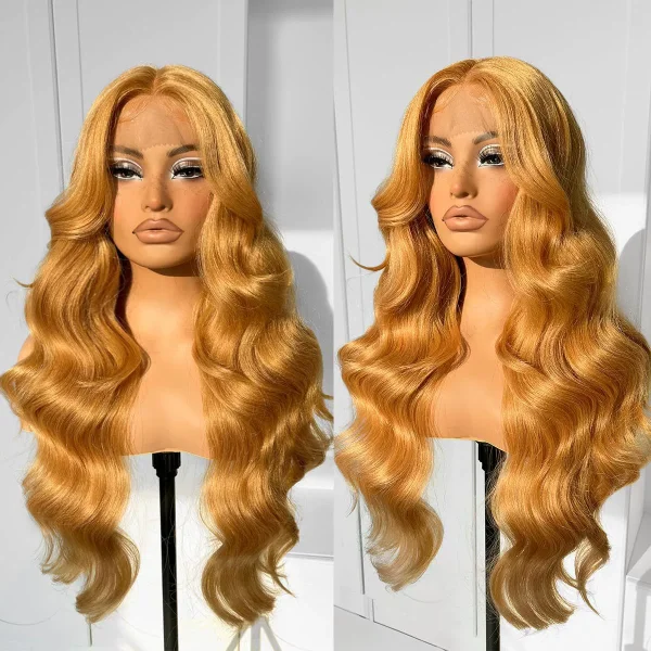 SC Blonde Center Parted Long Curly Hair Big Waves Wigs YWHX-M1631