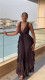 SC V Neck Tie Up Ruffles Long Dress GMSF-9270