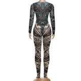 SC Mesh Print Long Sleeve Bodysuit Two Piece Pants Set DLSF-K25S74505