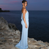 SC Slant Neck Tie Up Backless Long Dress GAXB-G1081DS