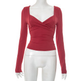 SC Solid Color Square Neck Long Sleeve Tops GDSF-D25TP270