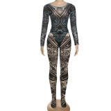 SC Mesh Print Long Sleeve Bodysuit Two Piece Pants Set DLSF-K25S74505