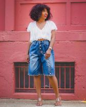 SC Plus Sizse Multi-button Loose Denim Fifth Pants GYLN-8606