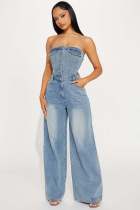 SC Fashion Wrap Chest Denim Wide Leg Jumpsuit LX-6999