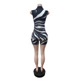 SC Sleeveless Print Zipper Romper MEM-88655