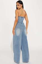 SC Fashion Wrap Chest Denim Wide Leg Jumpsuit LX-6999