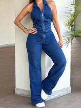 SC Vintage Backless Zipper Denim Jumpsuit LX-6065