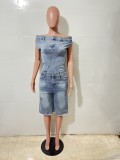 SC One Shoulder Sleeveless Denim Romper LX-6063