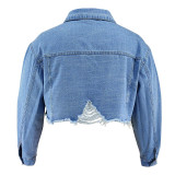 SC Plus Size Long Sleeve Holes Denim Jackets GDAM-218709
