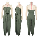 SC Solid Color Wrap Chest Zipper Jumpsuit NY-3629