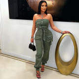 SC Solid Color Wrap Chest Zipper Jumpsuit NY-3629