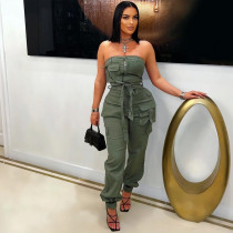 SC Solid Color Wrap Chest Zipper Jumpsuit NY-3629
