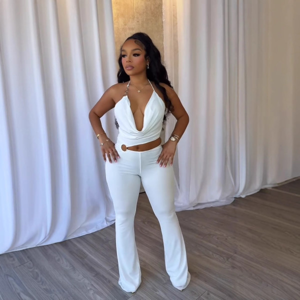 SC Hollow Out Halterneck Tie Up Jumpsuit NY-3675