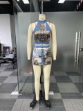 SC Printed Metal Chain Split Skirt Set NY-3608