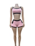SC Color Block Sport Tight Two Piece Shorts Set GFCF-1374