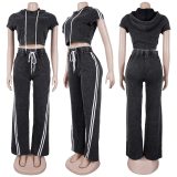 SC Plus Size Fashion Washed Hoodies Pants Two Piece Set NY-3652