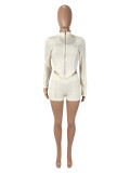 SC Long Sleeve Zipper Tops And Shorts 2 Piece Set SHD-9535