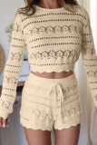 SC Long Sleeve Hollow Out Two Piece Shorts Set MDF-5523