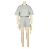 SC Half Sleeve Solid Color Two Piece Shorts Set AIL-327