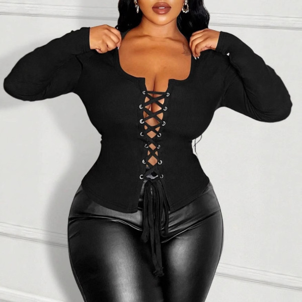 SC Long Sleeve Solid Color Bandage Top LSD-2474