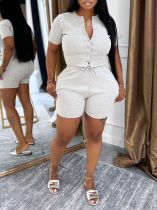 SC Short Sleeve Solid Color Coat Shorts Suit AIL-326