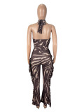SC Backless Tassel Print Halterneck Jumpsuit SHD-9532