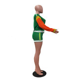 SC Color Block Long Sleeve Knits Two Piece Shorts Set TR-1337